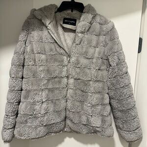 Bellivera Women's Light Gray Hooded Teddy Jacket